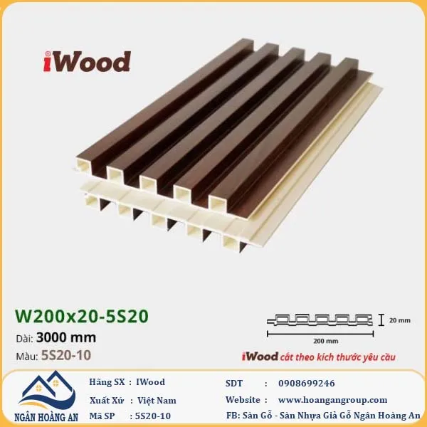 Lam 5 Sóng Nhựa Giả Gỗ Ốp Tường Ốp Trần Iwood 5S20-10